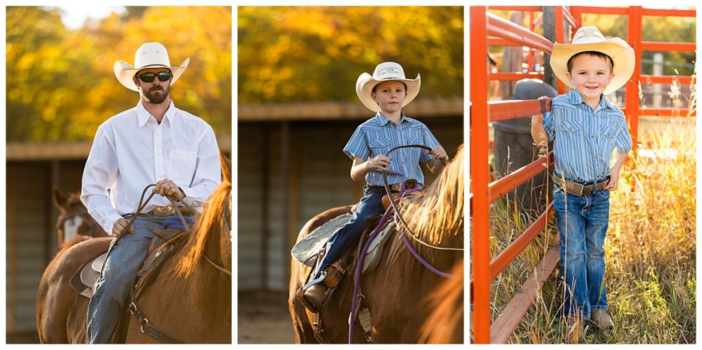 Children with dad on horses